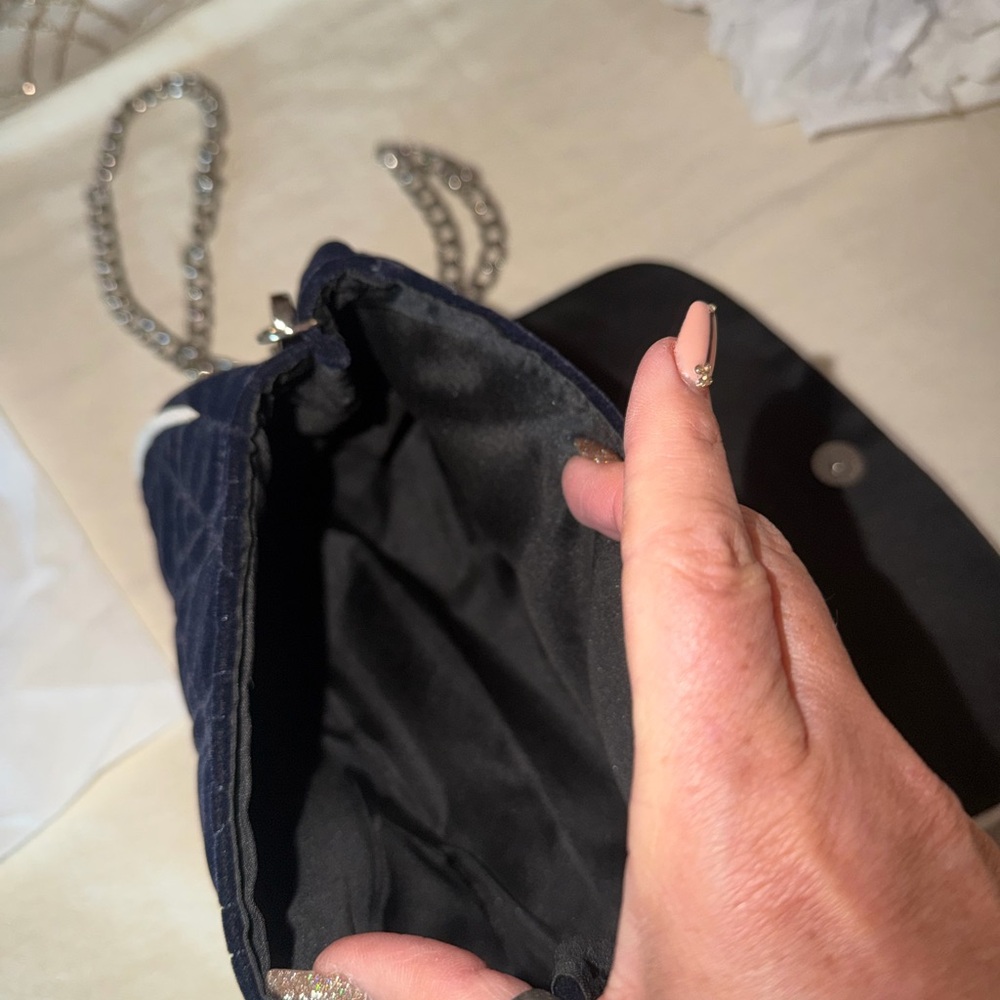 Dior Dark Blue Crossbody Bag with Silver Chain - Picture 10 of 11